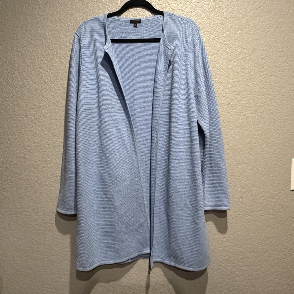 Talbots‎ Cardigan Women Size XL Light Blue Textured Knit Open Front Jacket